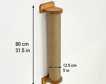 Solid Wood Wall Mounted Cat Scratcher, Modern Cat Post Vertical Cat Tower  39.5" + Screws (USA only)