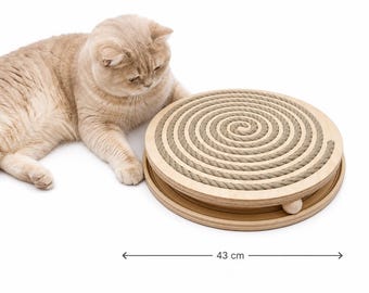Cat Scratcher with ball: Jute Rope,  Wooden scratcher, natural cat scratcher