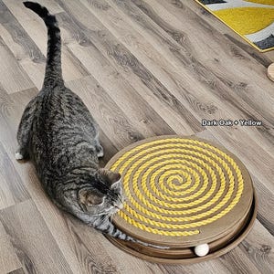Modern Wood Cat Scratcher: Jute Scratch Pad & Ball Toy