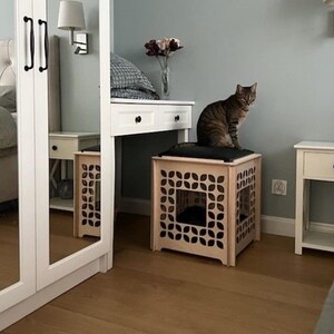 Stevig kattenhuis, kattenmand, kattenkubus, kattenopvangcentrum, multifunctioneel kattenmeubel, niet te monteren, verwijderbare kussens Katzenhaus