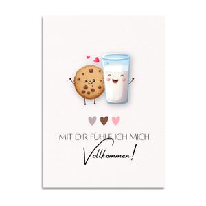 Romantische Postkarte I Keks und Milch I Liebevolle Karte für Lieblingsmenschen I Perfekt für Valentinstag oder besondere Momente I Liebe