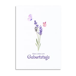 Schlichte Geburtstagskarte A6 I Alles Liebe zum Geburtstag I Aquarell I Lavendel & Schmetterlinge I Naturmotiv I Grußkarte I Floral