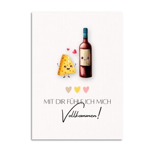 Romantische Postkarte I Wein & Käse I Liebevolle Karte für Lieblingsmenschen I Perfekt für Weinliebhaber oder Lieblingsmenschen I Humorvoll