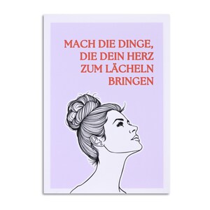 Postkarte “Mach was dein Herz lächeln lässt” A6 | Spruchkarte für Achtsamkeit, Selbstfürsorge & Lebensfreude | Geschenk für Frauen I rot