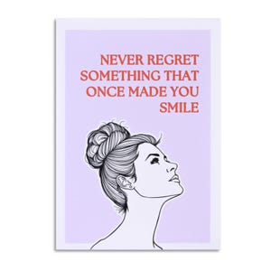 Postkarte “Never regret what made you smile” A6 | englische Spruchkarte für Selbstliebe & Lebensfreude | Affirmation für starke Frauen I rot