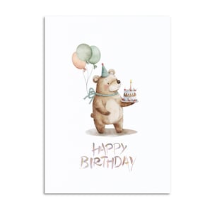 Niedliche Geburtstagskarte A6 I Happy Birthday I Bär mit Ballons & Kuchen I Süß,  verspielt I Geburtstagsgruß I nicht nur für Kinder