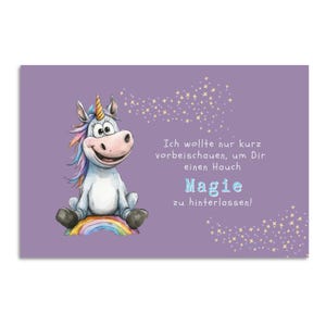 Zauberhafte Postkarte mit Einhorn & Regenbogen I Botschaft voller Magie für Kinder und Lieblingsmenschen I Liebevolle Botschaft I  lila