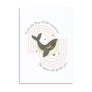 Motivationskarte A6 I Trust the flow I Achtsamkeit I Positive Botschaft I Geschenk für Frauen I Wal Illustration I Gute-Laune-Karte I Ozean