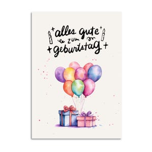 Fröhliche Geburtstagskarte I Aquarell Geschenke & Luftballons I Liebevolle Geburtstagsgrüße für Freundin I Glückwunschkarte Kinder