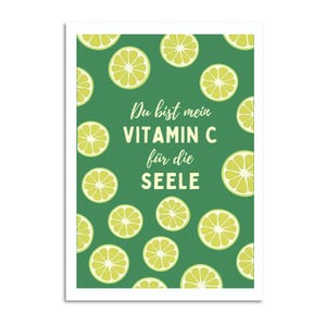 Postkarte “Du bist mein Vitamin C für die Seele” A6 | Zitronen-Motiv & Wortspiel | Geschenkidee für Freunde, Lieblingsmenschen I gute Laune
