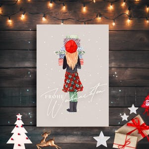 Stilvolle Weihnachtskarte – elegante Karte mit Geschenken, Frohe Weihnachten Karte für Freundin, Kollegin, Frau, Weihnachten Postkarte