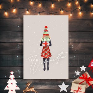 Stilvolle Weihnachtskarte – elegante Karte mit Geschenken, Frohe Weihnachten Karte für Freundin, Kollegin, Frau, Weihnachten Postkarte, Chic
