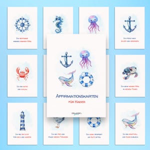 Affirmationskarten Kinder I Maritimes 12er Set I Positive Gedanken I Selbstvertrauen stärken I  Kinder Mutmachkarten I Achtsamkeit Kinder