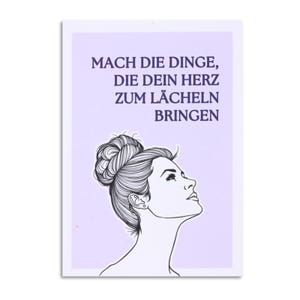 Postkarte “Mach was dein Herz lächeln lässt” A6 | Spruchkarte für Achtsamkeit, Selbstfürsorge & Lebensfreude | Geschenk für Frauen I blau