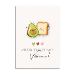 Romantische Postkarte I Avocado & Toast I Perfekt für liebevolle und witzige Grüße an besondere Menschen I Humorvolle Liebesgrüsse I Foodie