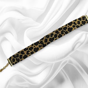 Gold And Black Beads Leopard Bracelet – Glass Beaded Miyuki Bracelet Gift For Women