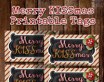 Christmas Gift Tags, Printable Christmas Tags, Merry Kissmas, Teacher Christmas Gift Ideas, Neighbor Christmas Gift, Coworker Christmas Gift