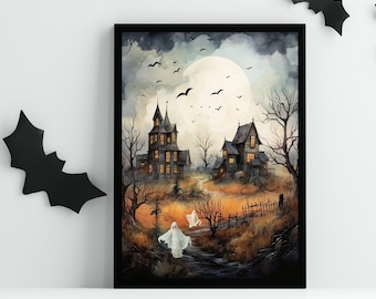 Geister Kunstdruck, Halloween Kunstdruck, Halloween Dekor, Geist Spukhaus, Geist Gemälde, Vintage Halloween, druckbare Wandkunst, Download
