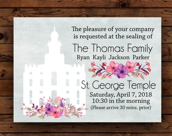 LDS Family Sealing Invitation, Lds Wedding Invite, Temple Wedding invitation , Temple Marriage invitation, LDS Temple Sealing Invitation