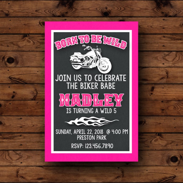 Girl Biker Babe Birthday Invitation, Biker Chick Birthday Invite, Biker Babe Shower Invites, Girl Motorcycle Birthday Party, Biker Birthday