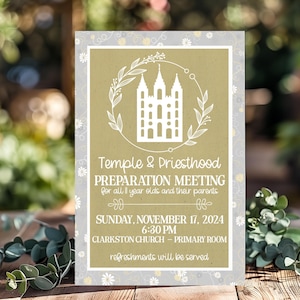 Temple and Priesthood Preparation Invitation, LDS Primary Temple Preview Invite, Priesthood Prep Meeting Announcement, LDS Printable Primary