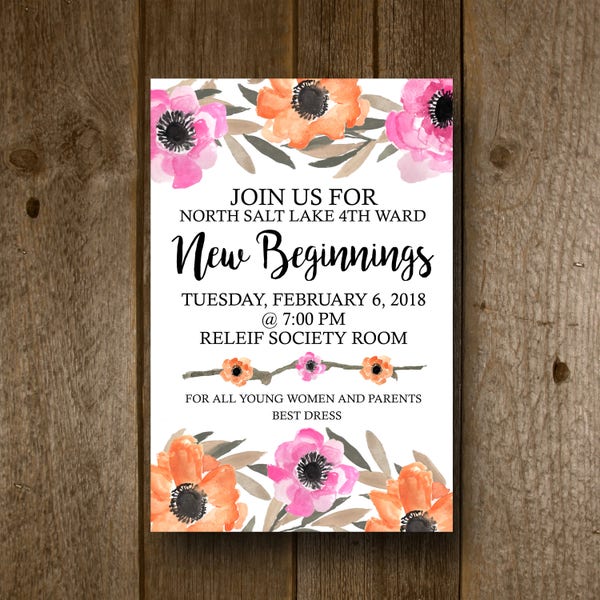 LDS New Beginnings Invitation 2018, New Beginnings Printable Invitation,2018 Young Womens Theme,Peace In Christ,New Beginnings LDS,Printable