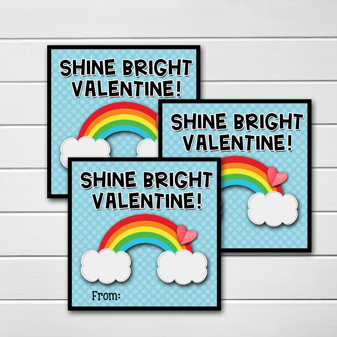Rainbow Valentine's Day Gift Tag Shine Bright Valentine - Etsy