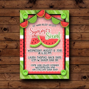 Relief Society Invitation, LDS Relief Society Printable Invitation, Relief Society Activity Ideas, Summer Social Invite, Watermelon invite
