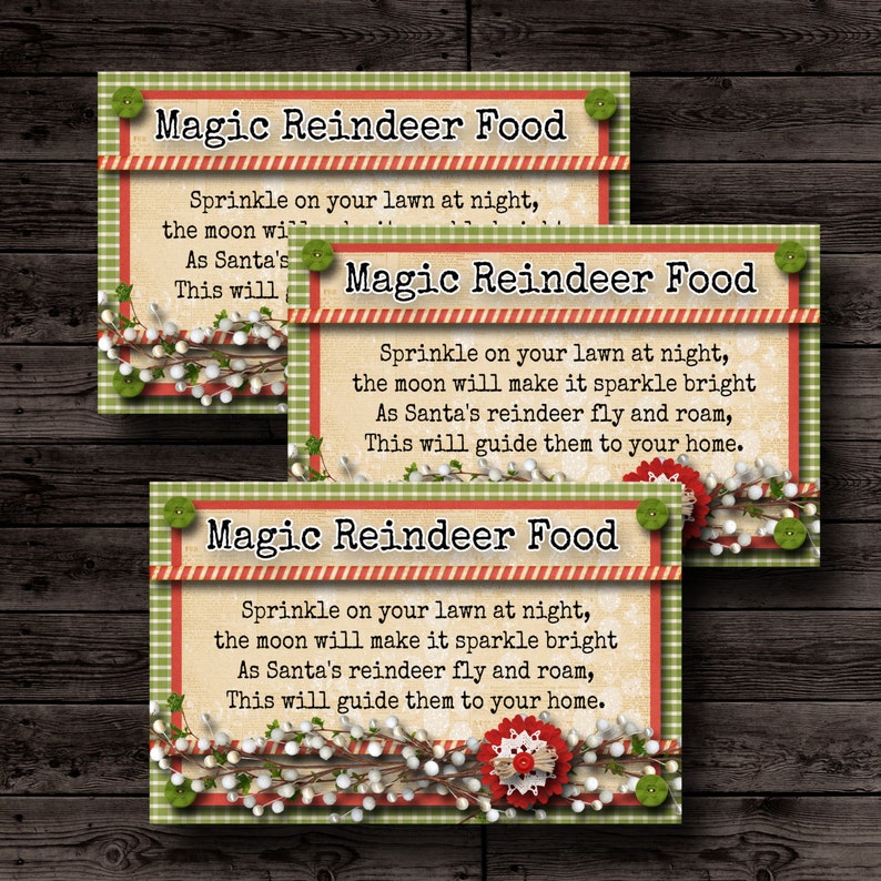 Reindeer Food Tags, Magic Reindeer Food,Reindeer Printable,Christmas Printable,Christmas Tags Printable,White Elephant Gift,Stocking Stuffer image 1