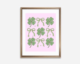 St Patricks Day Coquette, Retro St Patricks Day Wall Art, St Patricks Day Printable, St Patricks Day Decor, Trendy Girl bow Coquette Decor