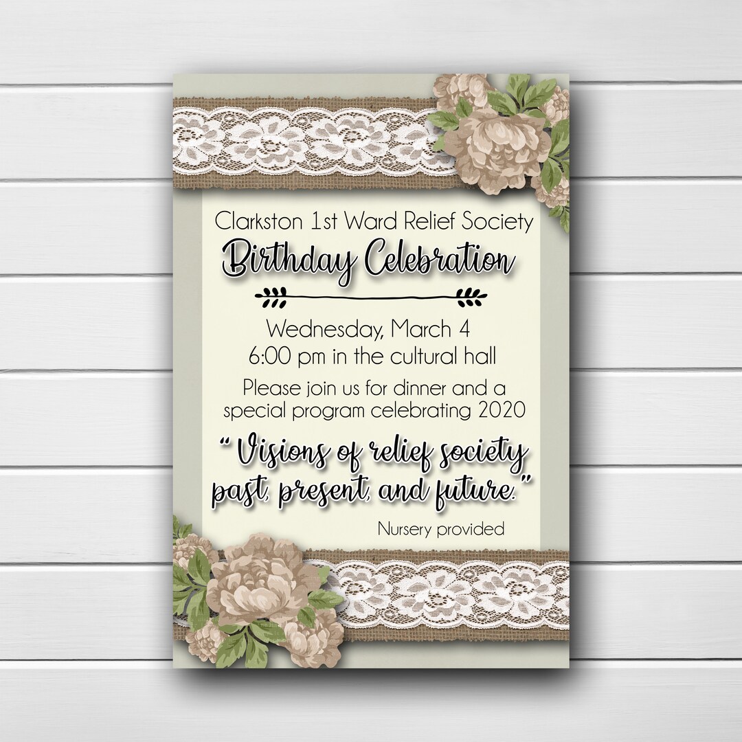 Relief Society Invitation, LDS Relief Society Printable Invitation, Relief Society Activity ...