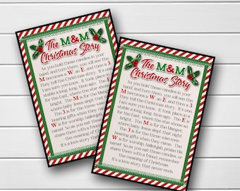 M&M Christmas Nativity Story afdrukbare cadeaukaartjes, kerststalgedicht, tag kersttraktatie, religieuze kerst afdrukbaar, LDS Primary Christmas