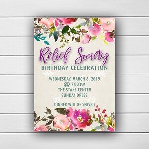Relief Society Birthday Invitations, LDS Relief Society Printable Invitation, Relief Society Activity Ideas, Relief Society Printable