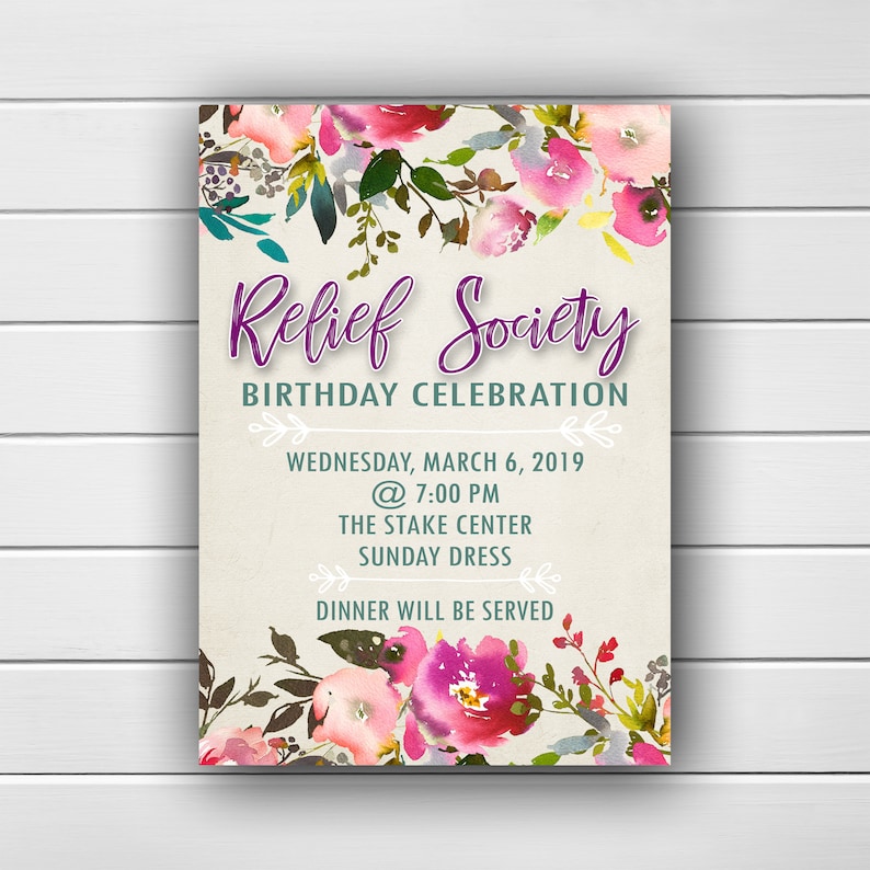 Relief Society Birthday Invitations LDS Relief Society Etsy