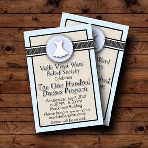 Relief Society Invitation, LDS Relief Society Printable Invitation, Relief Society Activity Ideas, Relief Society Printable, Hundred Dresses
