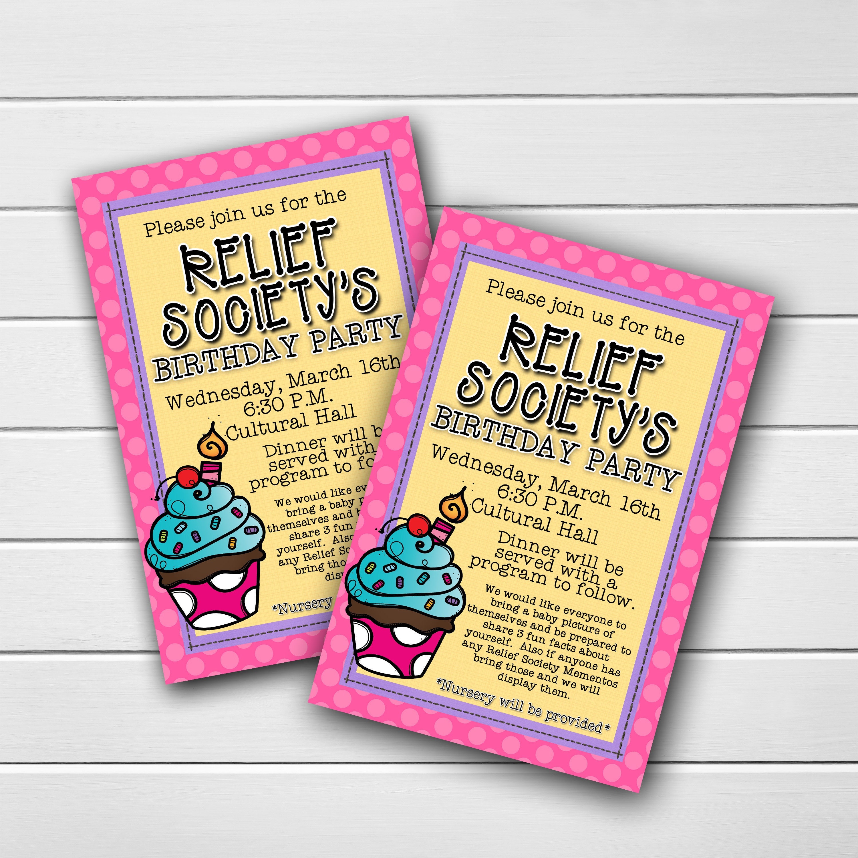 Relief Society Birthday Celebration Invitations