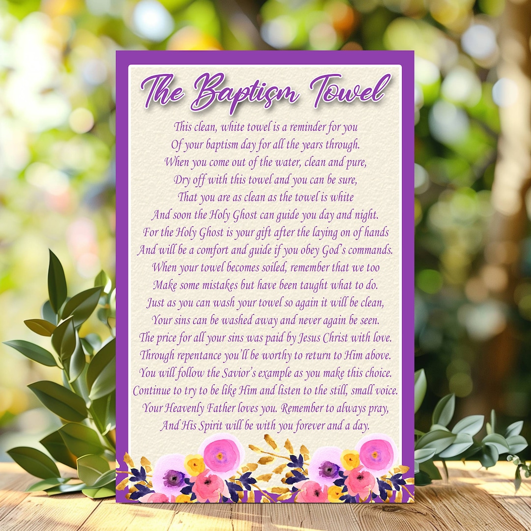LDS Baptism Gift, Baptism Towel Poem, LDS Baptism Printable, Baptism ...
