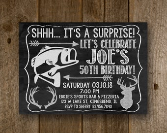 Mens Birthday Invitation, For Men, Surprise Birthday Invitation, Printable Birthday Invitation For Him, Hunting Birthday Invitation, Fishing