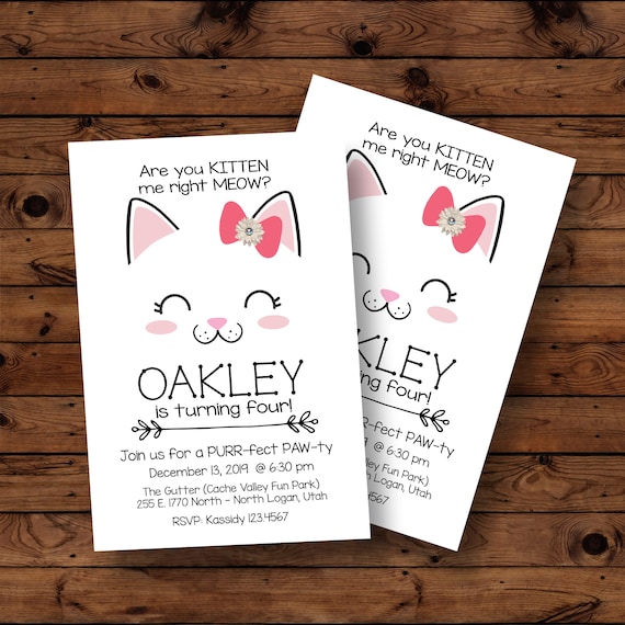 Kitten Birthday Invitation, Kitty Invite, Kitty Birthday Party,  Kitten Party, Cat Birthday, Kitten Printable Invitation, Kitty Party, Girl