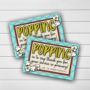 Imprimible de la Primaria, Regalo para maestros de Primaria, Primaria SUD imprimible, Agradecimiento a los maestros, Agradecimiento a los maestros de Primaria, Regalo de palomitas de maíz