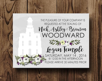 LDS 家族の結び固めの招待状、LDS の結婚式の招待状、神殿での結婚式の招待状、神殿での結婚の招待状、カスタム印刷可能な招待状 - 5x7