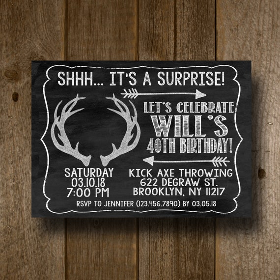 Surprise Birthday Invitations For Man, Birthday Invites, Printable Birthday Invitation, For Men, Hunting Invitation, Surprise Party Invite