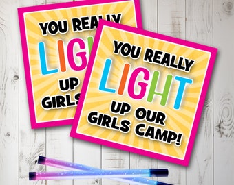 Girls Camp Printable, LDS Young Womens Girls Camp Pillow Treats, Young Womens Printable, Gift Tags, Cards (6) 3x3 Cards- Instant download