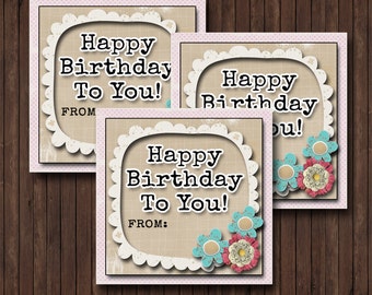 Happy Birthday To You! Flower Gift Tags, Cards- (6) 3x3 Cards- Instant download