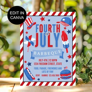 4th Of July BBQ Invitation, Printable Fourth Of July Invite, Independence Day BBQ, Barbeque Invite, July Fourth Barbeque, Editable Invite