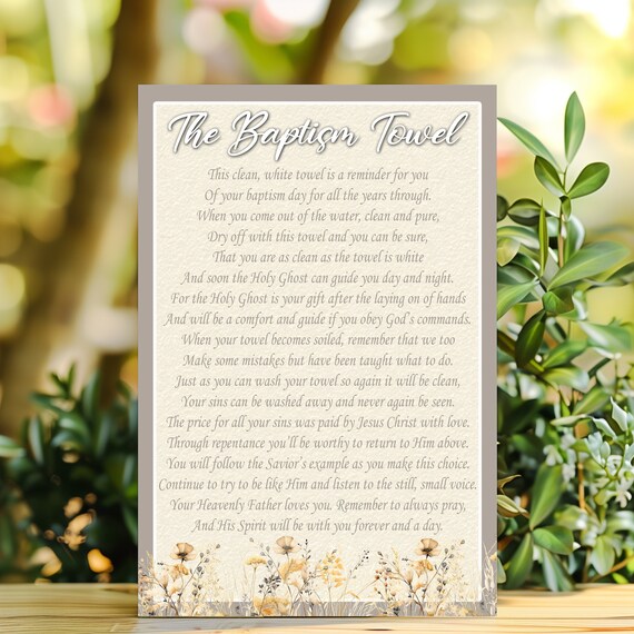 LDS Printable, Baptism Gift, Baptism Towel Poem, LDS Baptism
