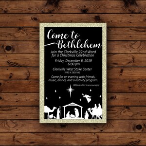Come to Bethlehem, LDS Christmas Party Invite, Ward Christmas Party Invitation, Christmas party LDS, Relief Society Christmas Party