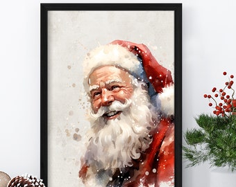 Vintage Christmas Printable, Vintage Santa Print, Christmas Wall Art Printable, Christmas Wall Decor, Watercolor Christmas Printable, Retro