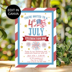 4th Of July BBQ Invitation, Printable Fourth Of July Invite, Independence Day BBQ, Barbeque Invite, July Fourth Barbeque, Editable Invite