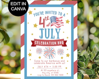 4th of July BBQ Party Invitation, Fourth of July Barbeque Invite, Independence Day BBQ Invitation, 4th of July Celebration, Editable Invite